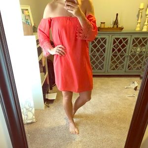 Coral strapless dress